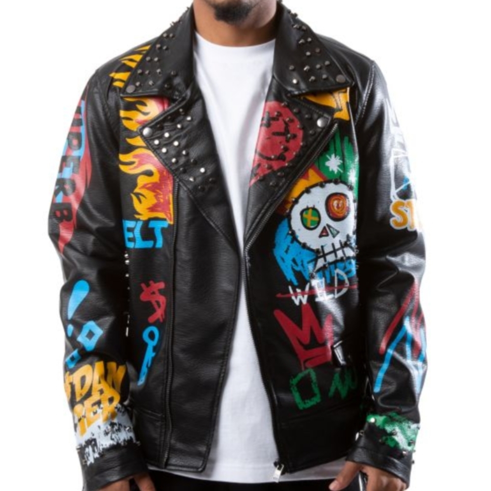 REBEL Minds SKULL FLAMES BIKER JACKET Men's Size M